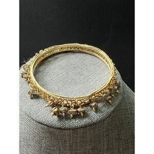 Indian Charm Bead Bracelet Bangle Gold Tone Belly Dancer Bohemian Festival